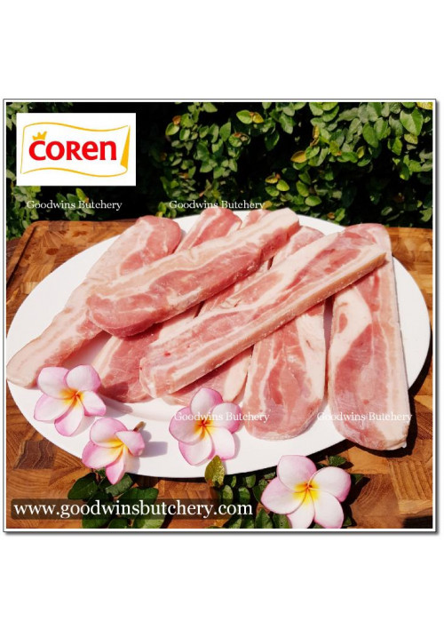 Pork belly samcan SKIN ON Coren Spain frozen STEAK SCHNITZEL 3/8" 1cm (price/pack 600g 4-5pcs)